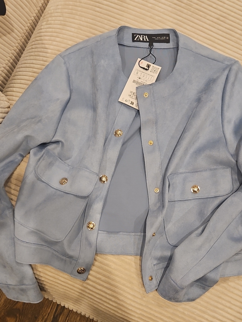 Zara Powder Blue Suede-Style Snap Pocket Jacket